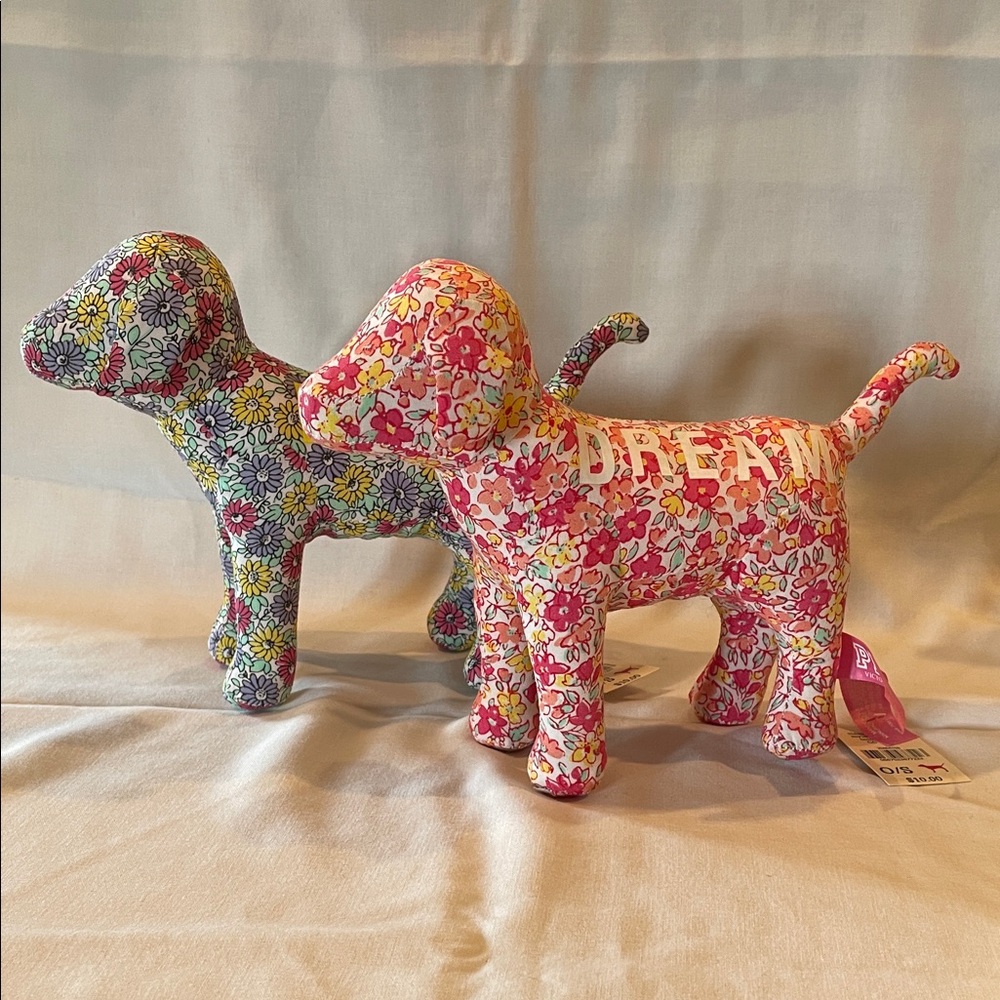 Set of 2 PINK Victoria's Secret Floral Dogs